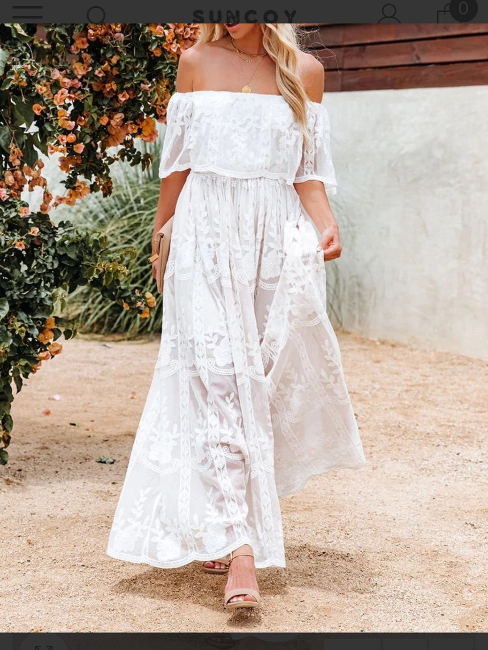 White Off-Shoulder Lace Maxi long gown bridesmaid wedding lace boho Dress - Picture 6 of 6